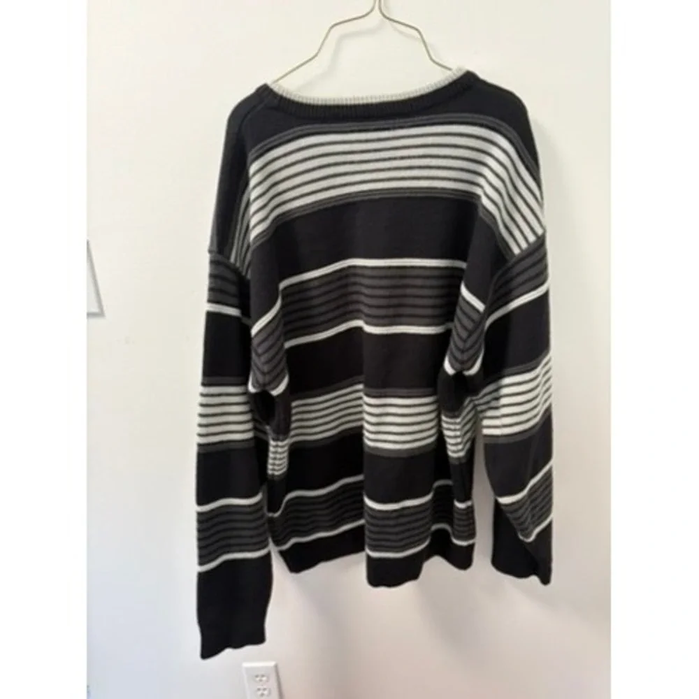 Platinum Godbody Mens 2XL Striped Crewneck Sweater Black Grey White Long Sleeve